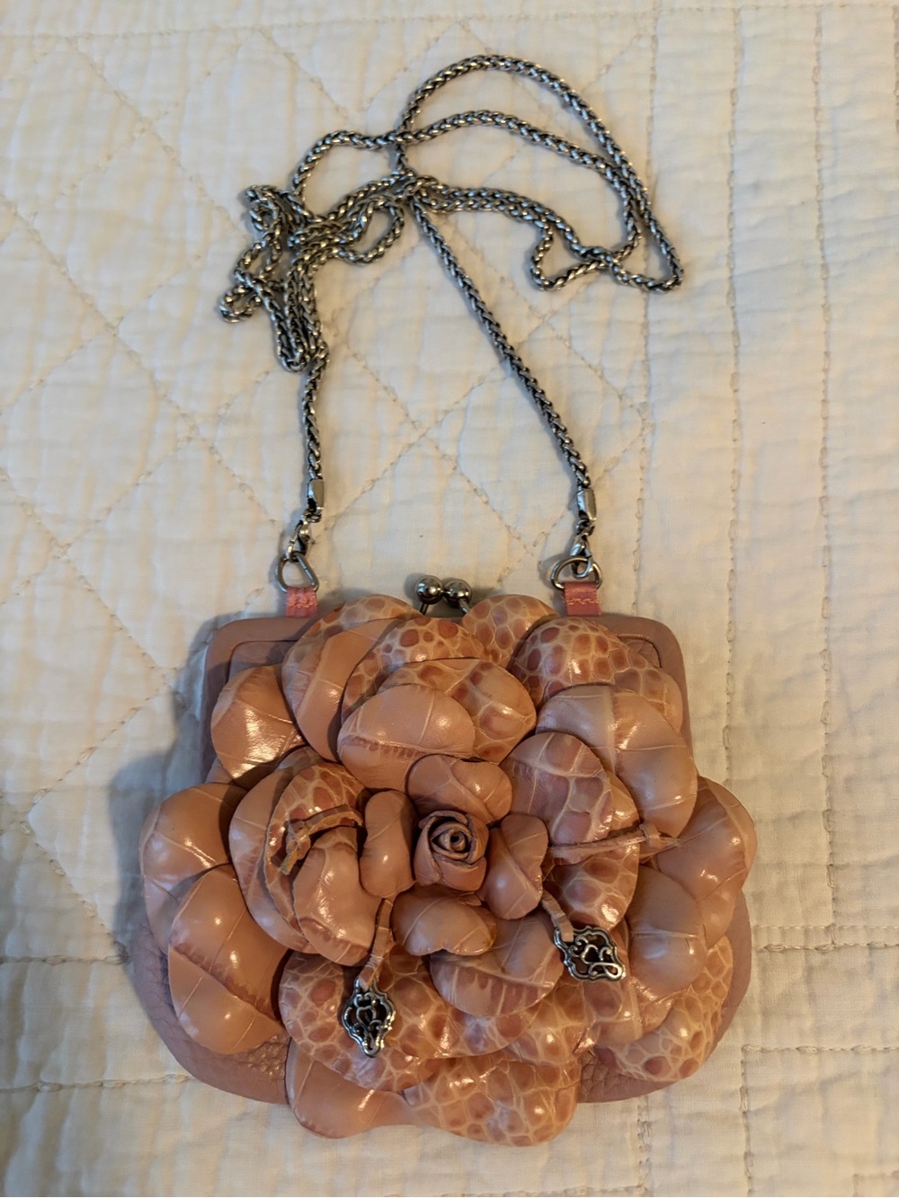 Brighton Pink Floral Applique Wristlet with Silver Chain